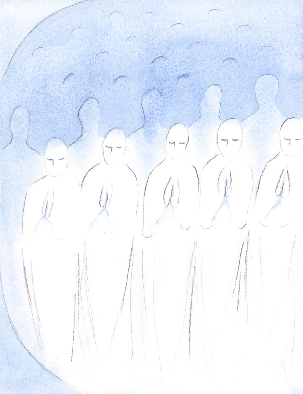 Poistuneet sielut, jotka ovat olleet uskollisia ja jotka nyt puhdistuvat, ovat vielä rauhassa, kärsivät mielellään ollakseen Jumalan arvoisia, 2001 (paperilla) tekijältä Elizabeth Wang