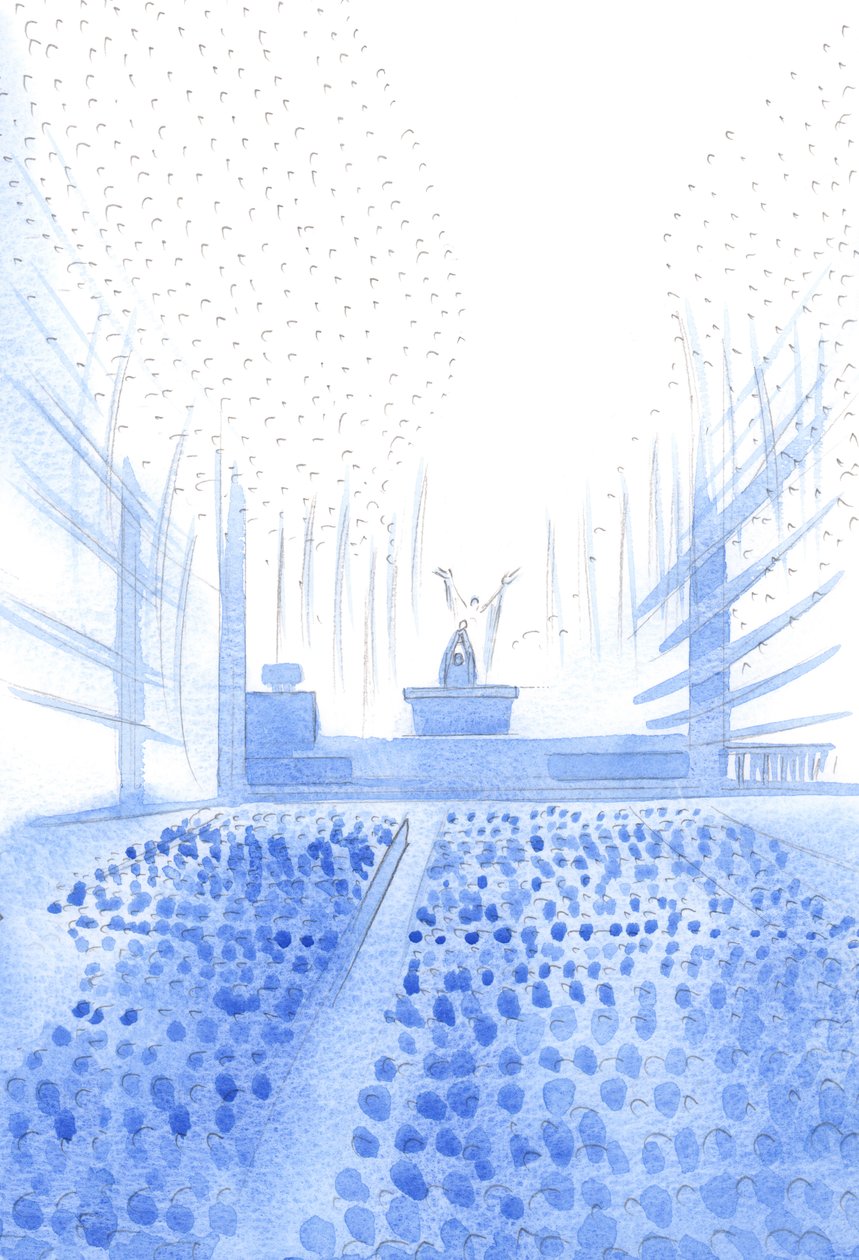 Messun pyhän uhrin aikana Kristus rukoilee Isää maan ja taivaan kansansa keskellä, 2002 (paperilla) tekijältä Elizabeth Wang