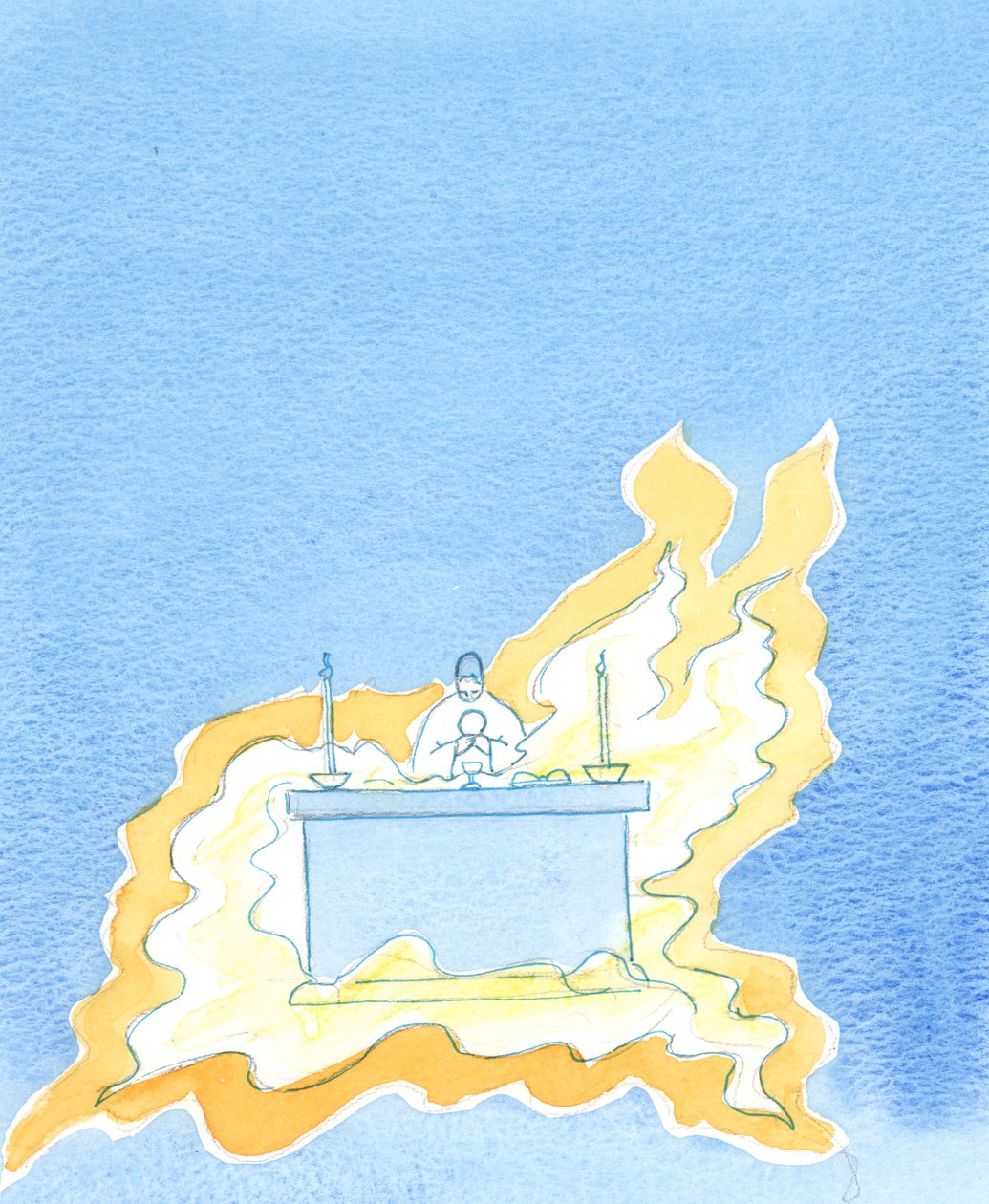 Liekit leijuvat alttarin edestä, 2003 (paperilla) tekijältä Elizabeth Wang