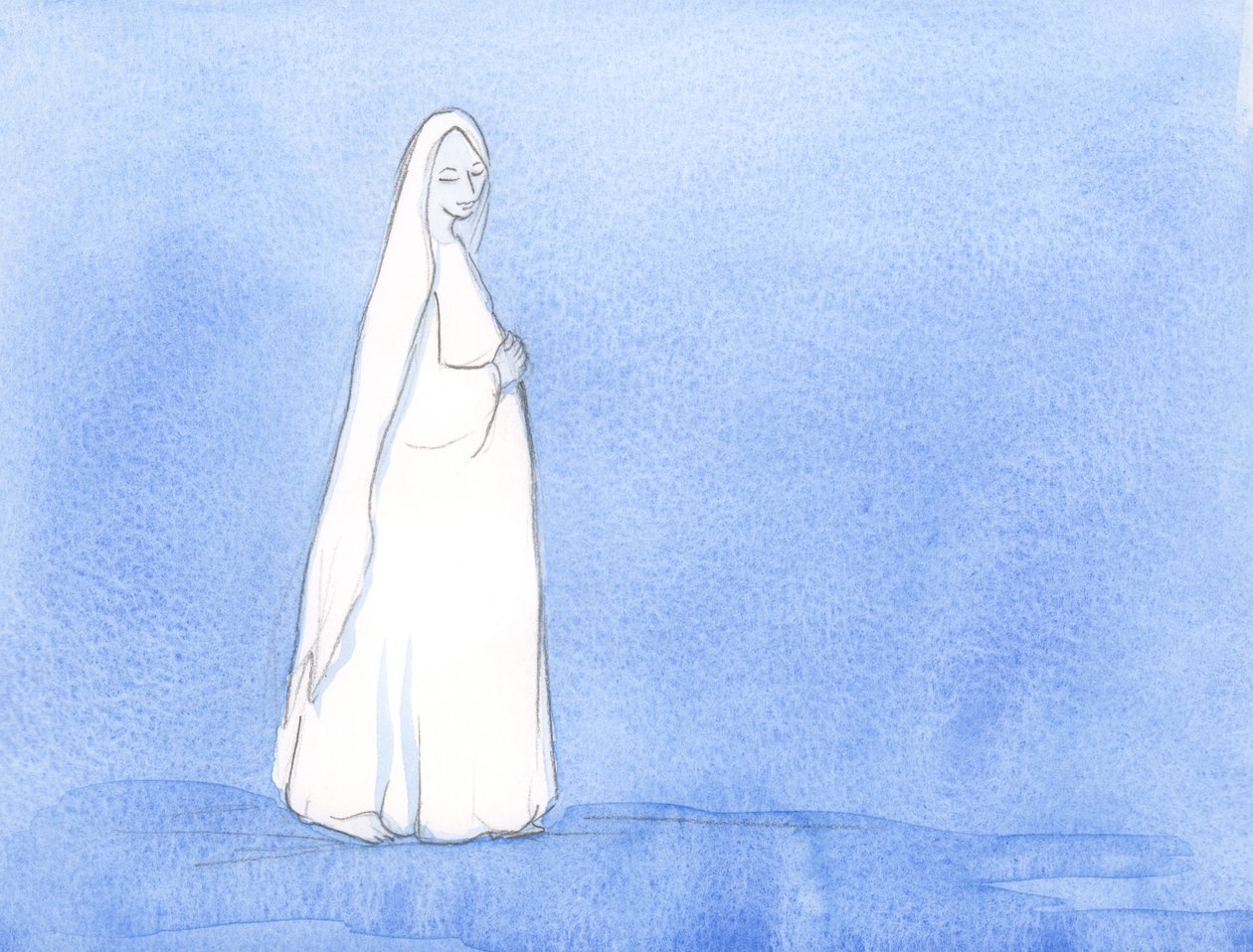 Monien kuukausien ajan Neitsyt Maria kantoi Kristusta kohdussaan; Hänellä oli aikaa pohtia rooliaan Jumalan suunnitelmassa, 2002 (paperilla) tekijältä Elizabeth Wang