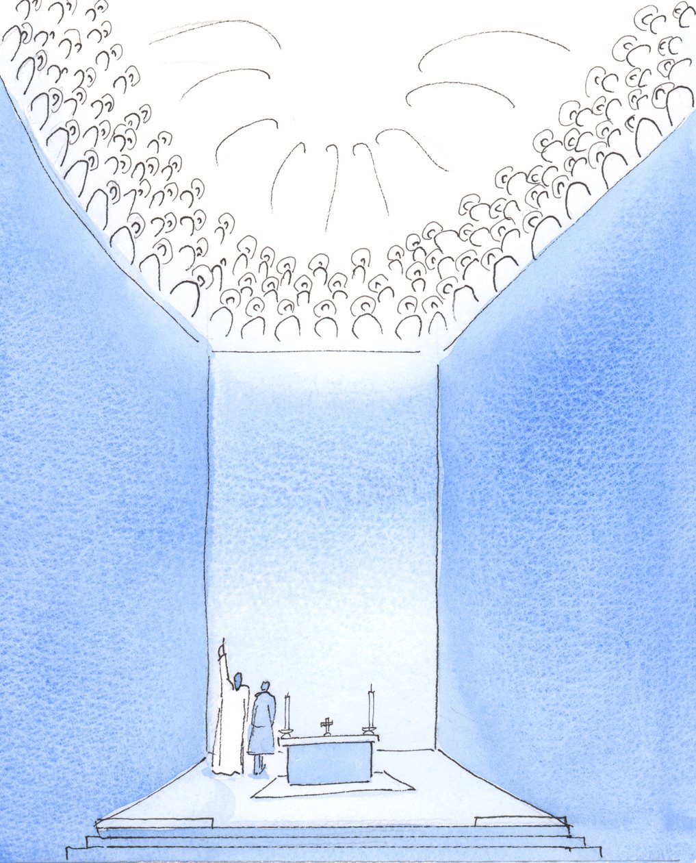 Isä Jumalaa ympäröivät taivaassa pyhät, jotka jakavat hänen ilonsa, 2005 (akvarelli paperille). tekijältä Elizabeth Wang