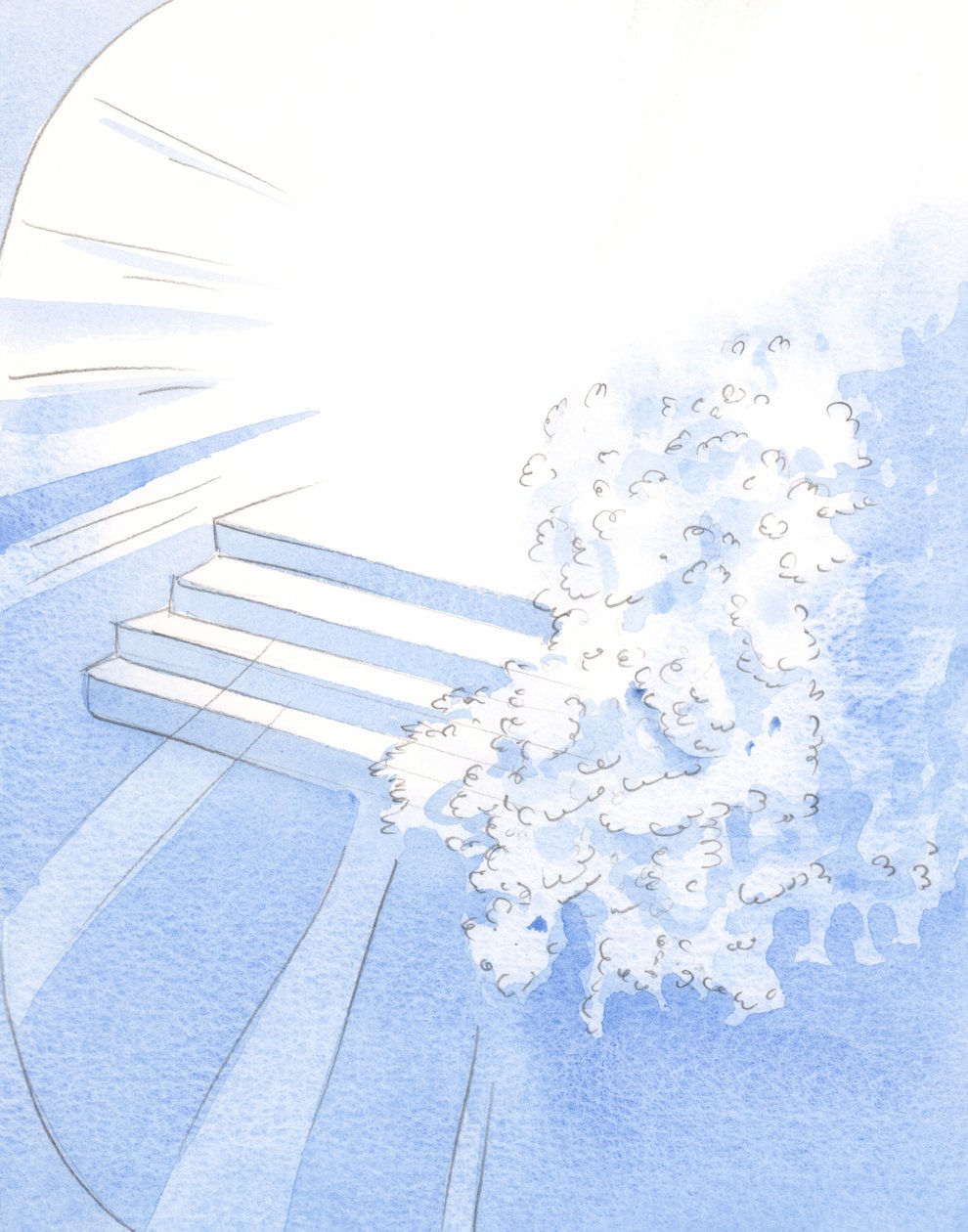 Jumala toivotti marttyyrimunkkinsa tervetulleeksi pyhien joukkoon. Valkoiset kukat koristelivat loiston sisäänkäyntiä, 2002 (paperilla w/c) tekijältä Elizabeth Wang