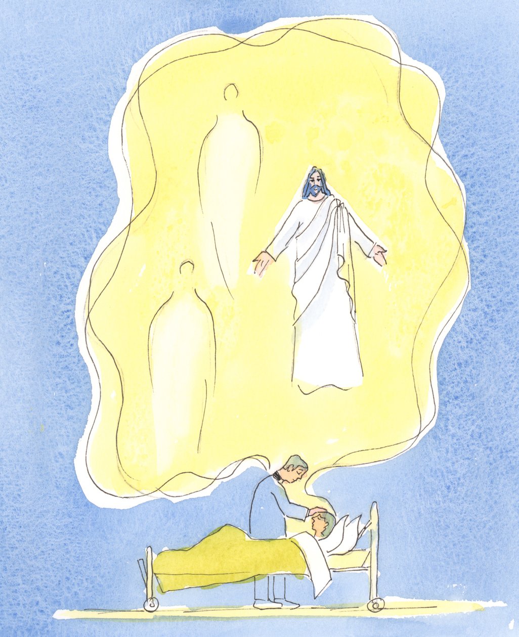 Jumalan lahja sairaille on Jeesus Kristus itse Isän ja Pyhän Hengen kanssa, yksi Jumala - toimimassa tässä sakramentissa, 2004 (paperilla) tekijältä Elizabeth Wang
