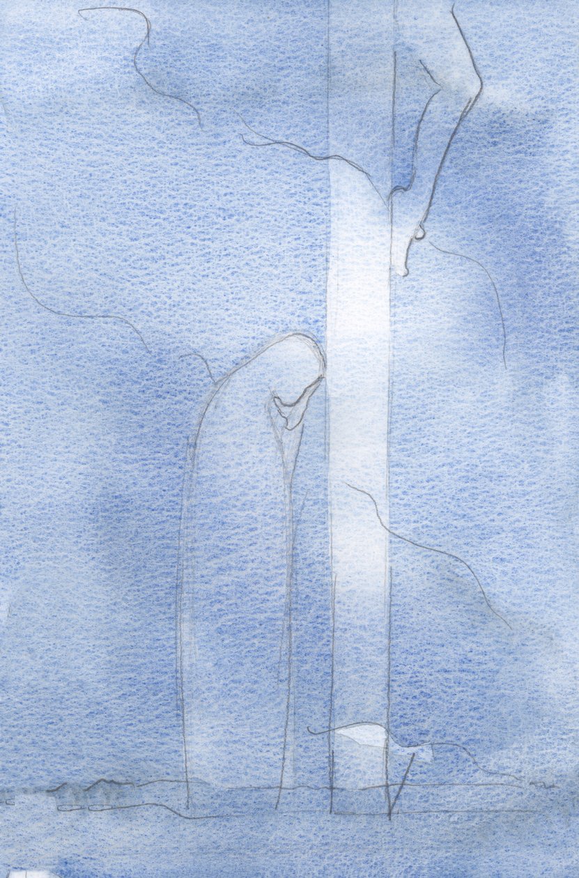 Hän ohjasi katseeni kallisarvoiseen vereensä, joka vuodatettiin syntiemme tähden, ja Hänen Pyhään Ristiinsä, joka on selvästi näkyvissä., 2001 (paperilla) tekijältä Elizabeth Wang