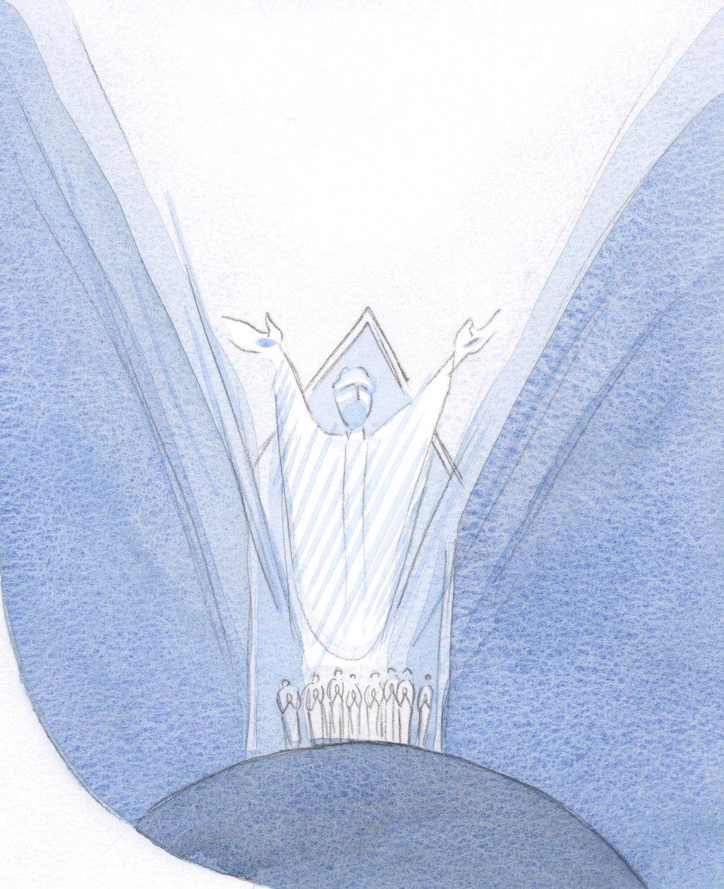 Täällä, messun aikana, Kristus on todella läsnä kanssamme, maan päällä, rukoilemassa Isää, kanssamme kokoontuneena Hänen ympärilleen., 2001 (paperilla) tekijältä Elizabeth Wang