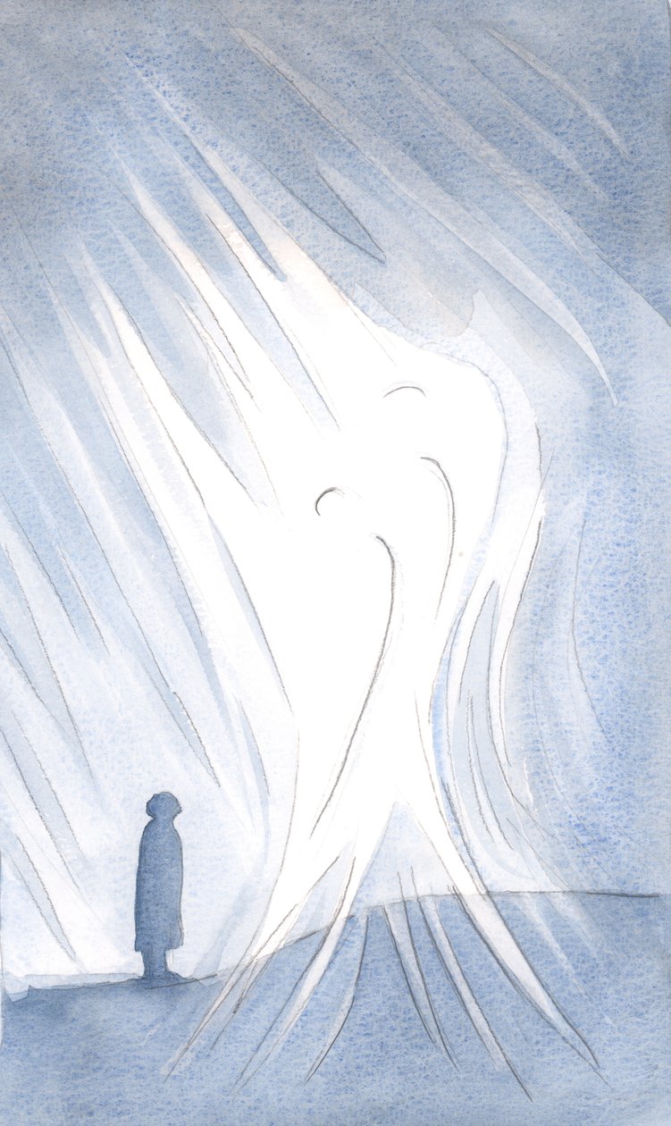 Pyhät enkelit vartioivat meitä seisoen kunnioituksella jokaisen vieressä, joka säteilee Kristuksen läsnäoloa, 2000 (paperilla) tekijältä Elizabeth Wang