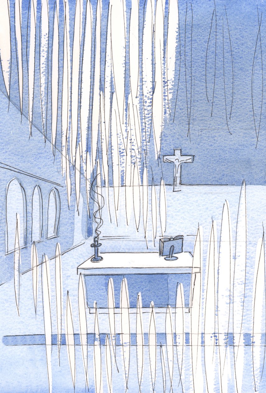 Kuinka monta enkeliä! Suuri joukko kokoontui kirkkoon juhlimaan Neitsyt Marian juhlaa riippumatta siitä, kuinka harvat uskovat ovat., 2001 (paperilla) tekijältä Elizabeth Wang