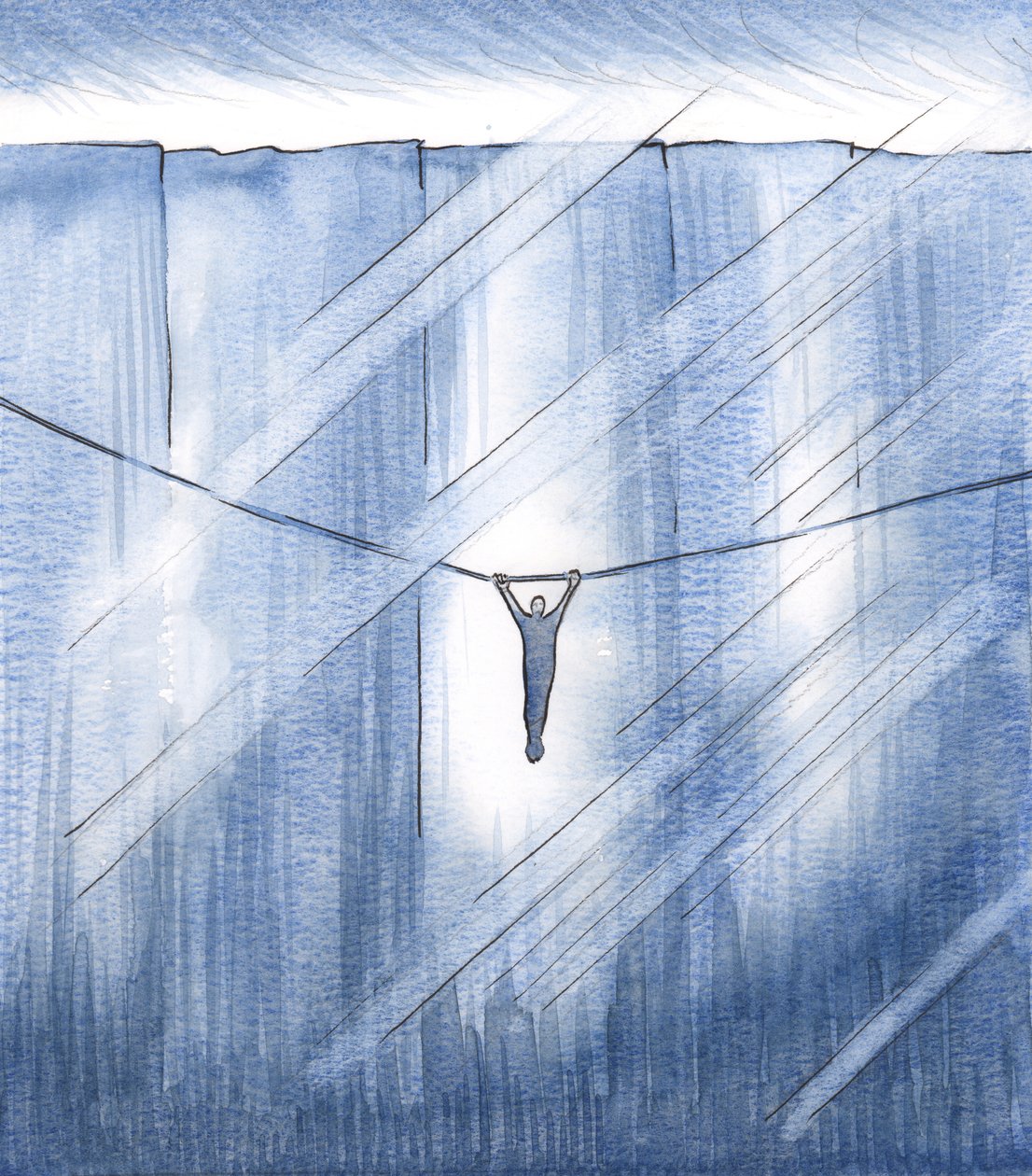 Pidin kiinni yksin uskosta, takertuin ohueen toivon langaan, riippuvani valtavan kuilun yli, 2000 (paperilla) tekijältä Elizabeth Wang