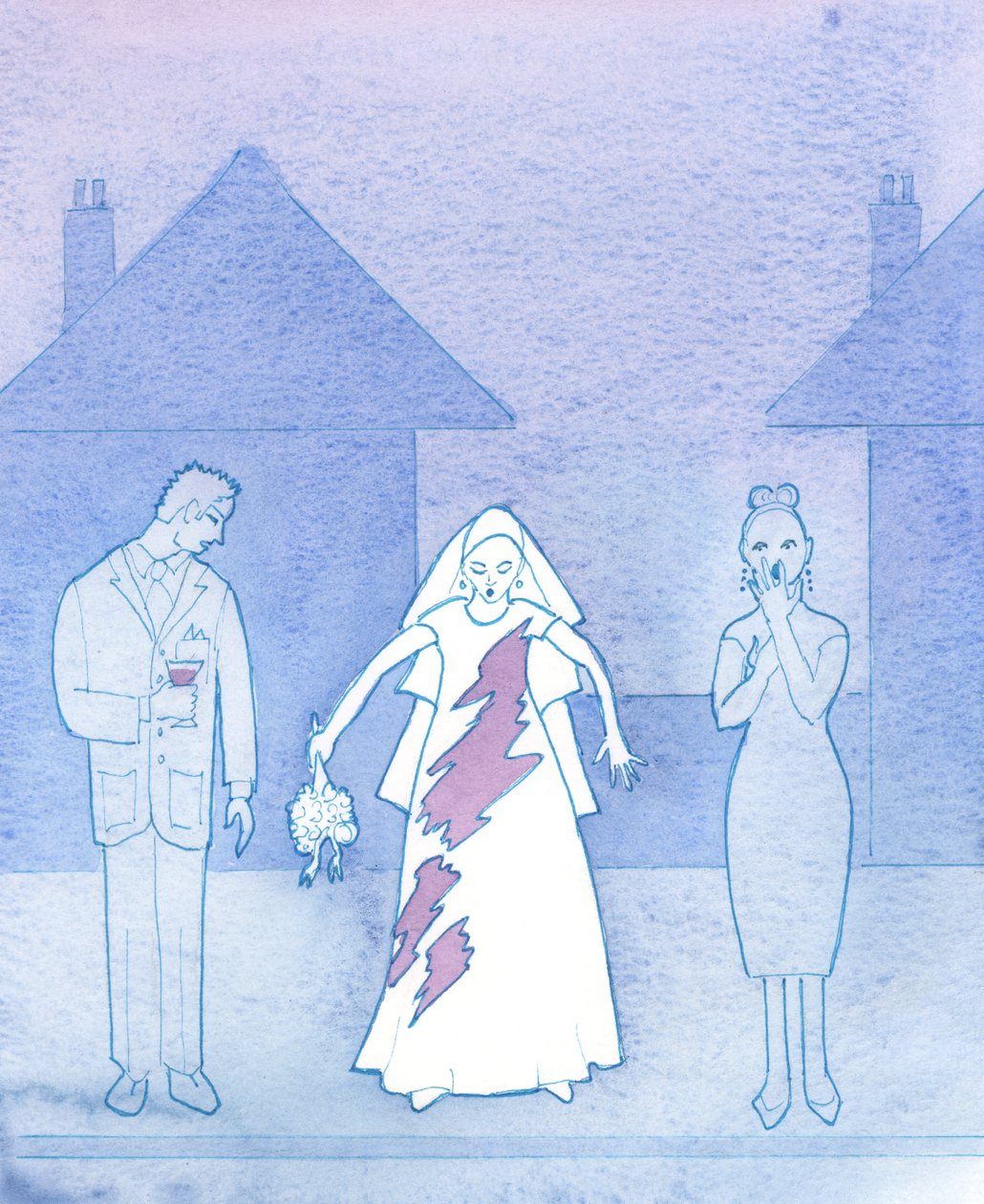 Kuvittele kuinka hämmentynyt morsian olisi, jonka mekko oli tahrattu läikkyneestä juomasta ja joka sitten ajatteli kävellään kohti alttaria, 2003 (paperilla) tekijältä Elizabeth Wang