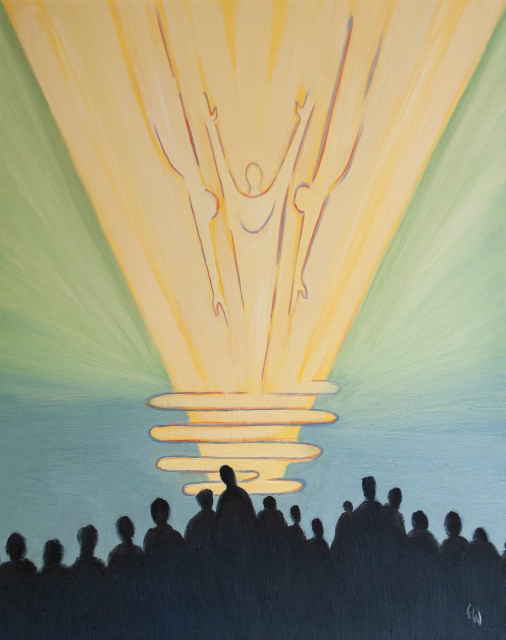 Ehtoollisuudessa Jumalaa palvotaan joskus "tietämättä", 2000 (öljy aluksella) tekijältä Elizabeth Wang