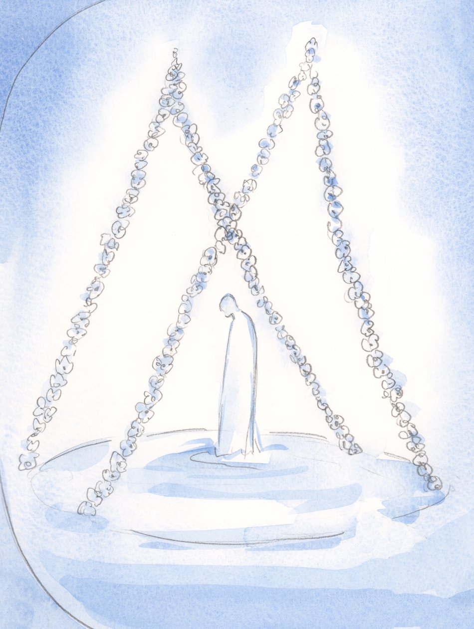 Taivaassa seppeleitä riippui paikan päällä, jossa Neitsyt Marian omistautunut pappi otti vastaan Jumalan palkinnon ja kunnian, 2002 (paperilla) tekijältä Elizabeth Wang