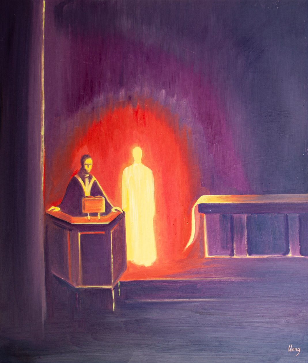 Jeesus Kristus on läsnä kanssamme, kun Raamattua luetaan, 2000 (öljy aluksella) tekijältä Elizabeth Wang