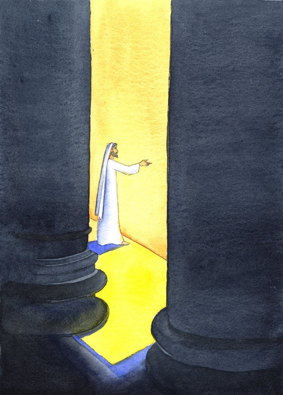 Jeesus Kristus saarnasi temppelissä, ja väkijoukot pitivät kiinni Hänen sanoistaan, 2001 (paperilla) tekijältä Elizabeth Wang