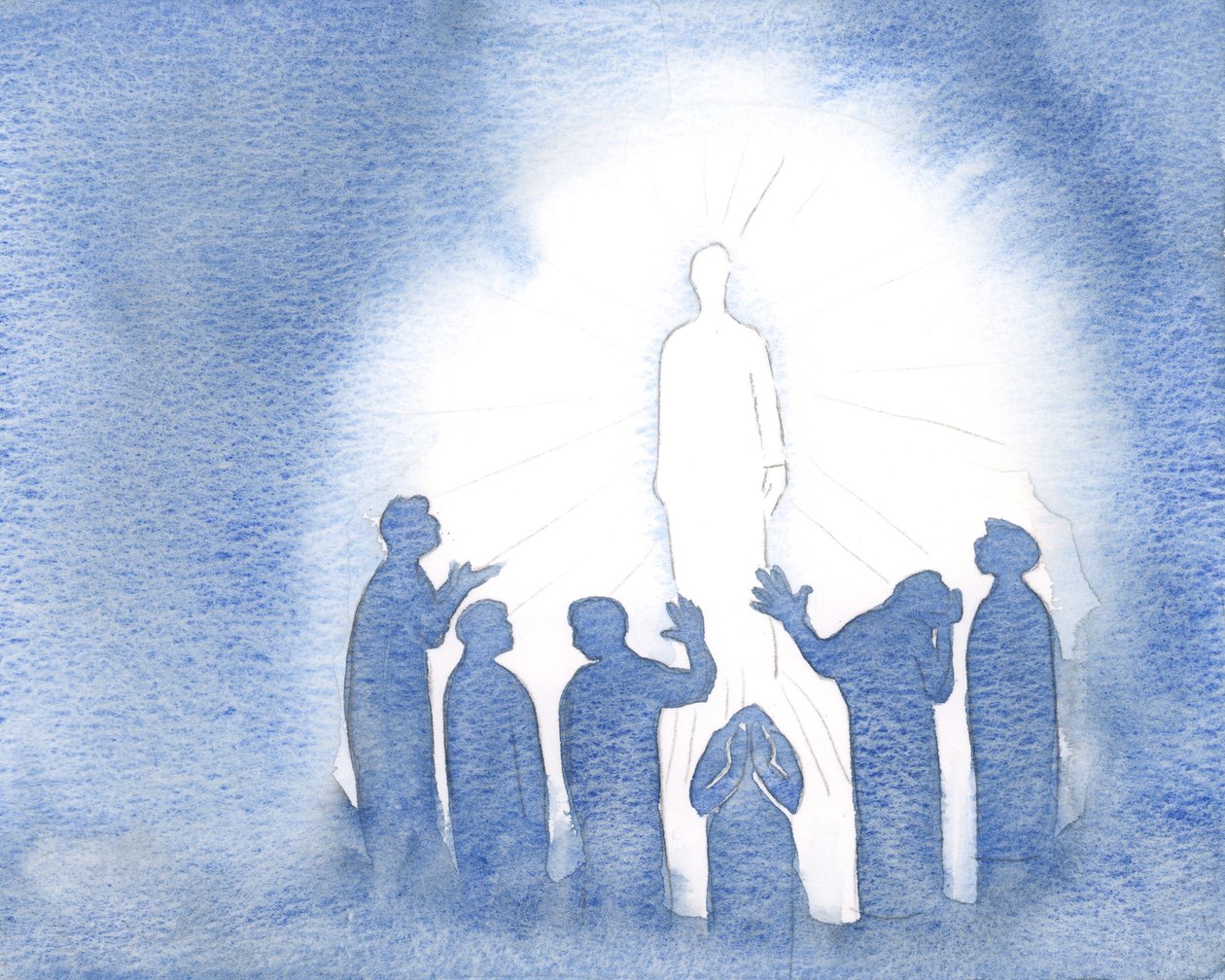 Jeesus leimahtaa taivaassa puhtaudella ja voimalla, 2000 (w/c paperilla) tekijältä Elizabeth Wang