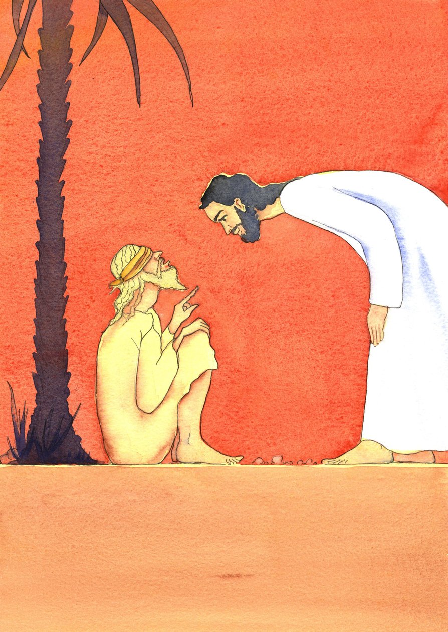 Jeesus parantaa sokean miehen, 2001 (w/c paperilla) tekijältä Elizabeth Wang