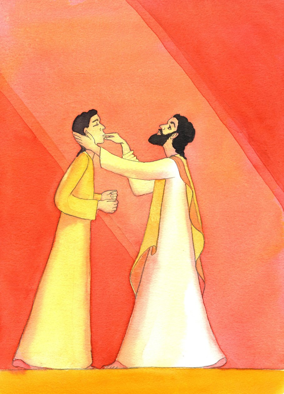 Jeesus parantaa kuuron, kun Hän nostaa katseensa taivaaseen rukouksessa, 2001 (paperilla) tekijältä Elizabeth Wang