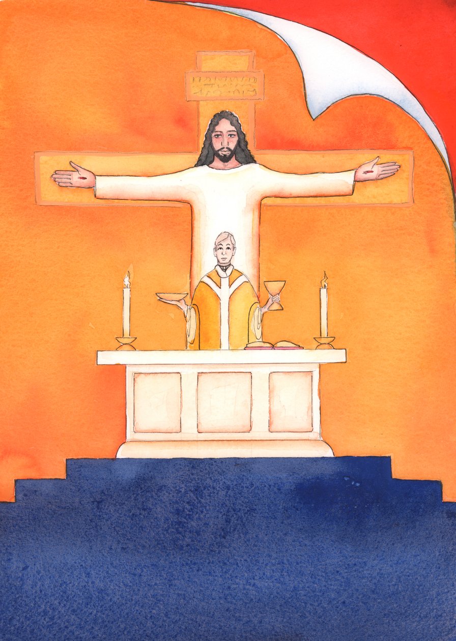 Jeesus on läsnä kanssamme messussa ja rukoilee Isää puolestamme, apua tarpeissamme ja ikuista pelastusta. Voimme yhdistää kaikki rukouksemme hänen suureen uhrirukoukseensa, 2004 (w/c on pa tekijältä Elizabeth Wang