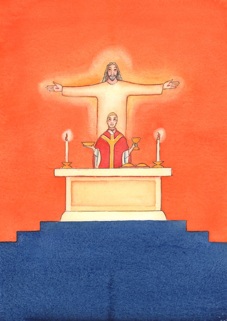 Jeesus on läsnä kanssamme messussa ja rukoilee Isää puolestamme, apua tarpeissamme ja ikuista pelastusta. Voimme yhdistää kaikki rukouksemme hänen suureen uhrirukoukseensa, 2004 (w/c on pa tekijältä Elizabeth Wang