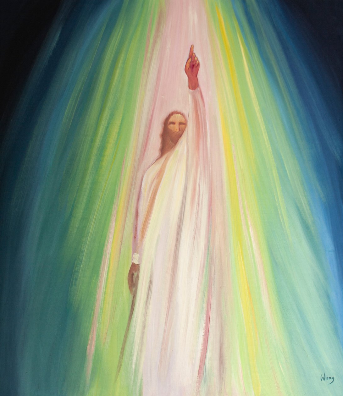 Jeesus kehottaa meitä lähestymään Isää ja suuntaamaan rukouksemme Hänelle, 2001 (öljy aluksella) tekijältä Elizabeth Wang