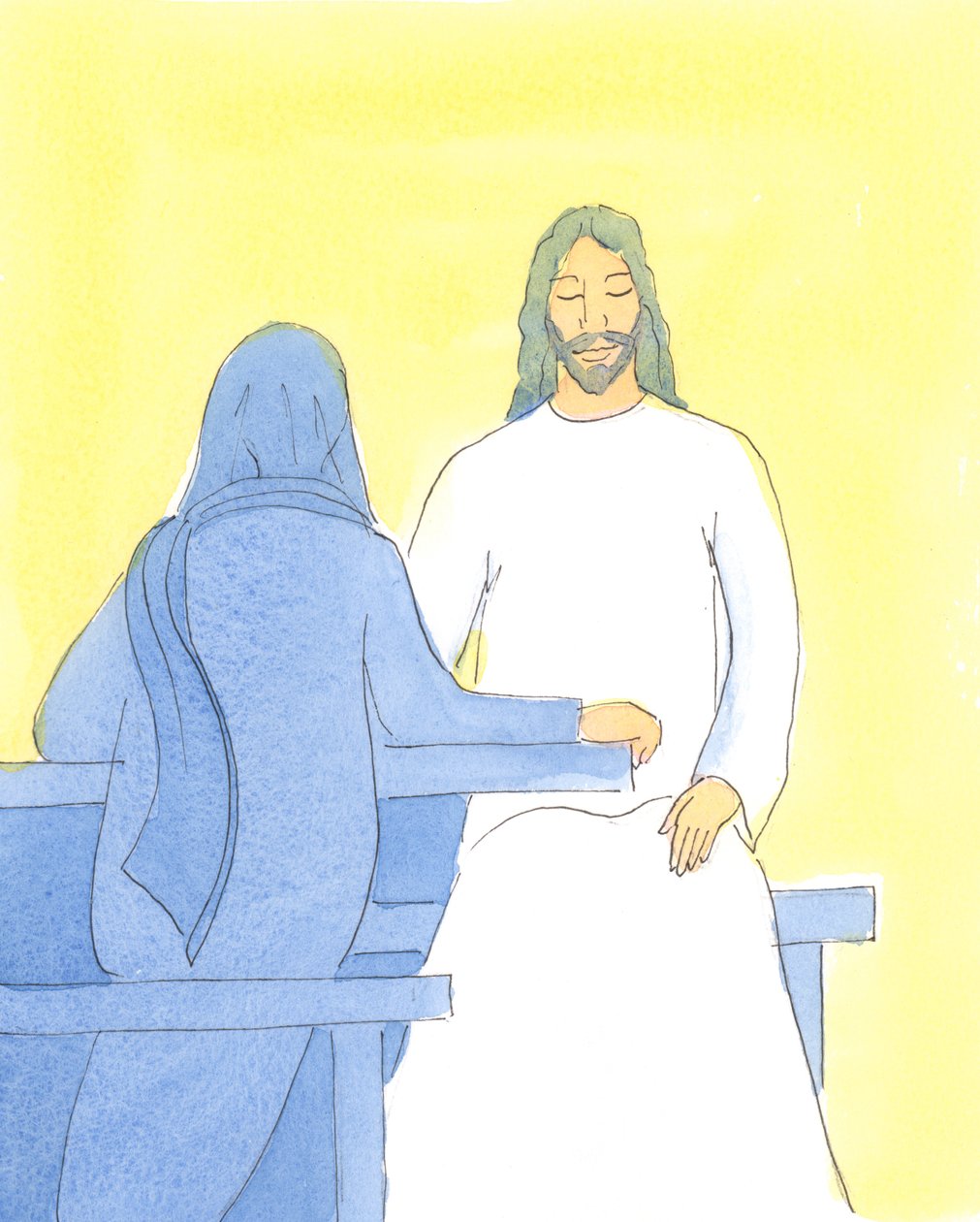 Jeesus virkistyi ja iloiseksi istui ystäviensä kanssa Betaniassa tervetulleeksi hiljaisuudessa, 2004 (paperilla) tekijältä Elizabeth Wang