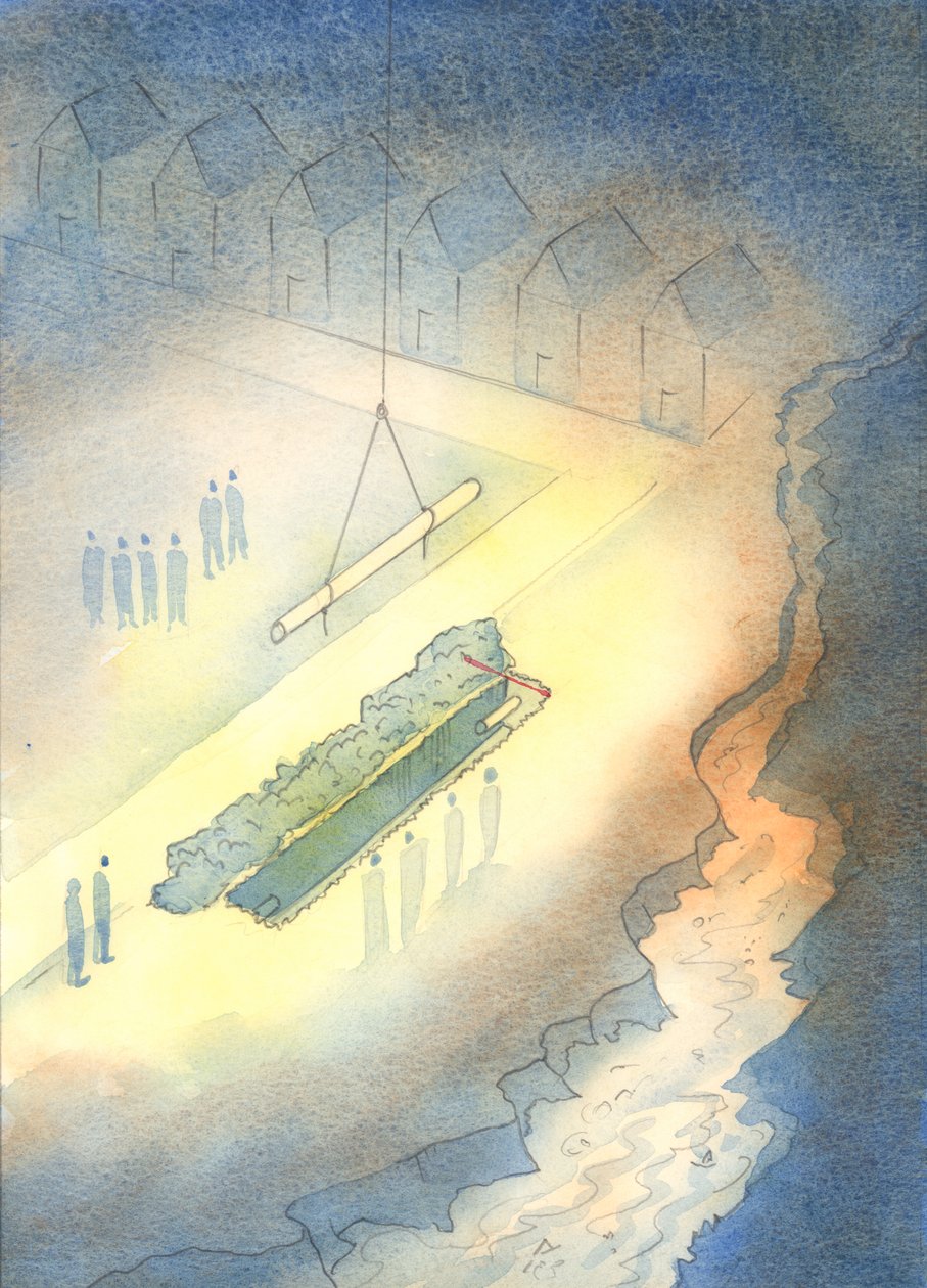 Aivan kuten viemäriputkien asentaminen on turhaa, jos avoviemäri saa jäädä lähelle, 2003 (paperilla w/c) tekijältä Elizabeth Wang