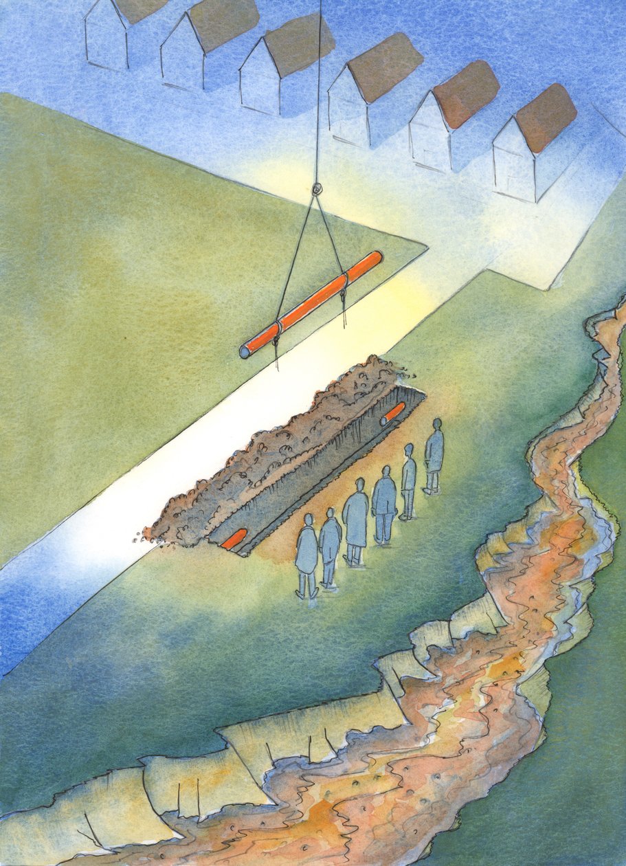 Aivan kuten viemäriputkien asentaminen on turhaa, jos avoviemäri saa jäädä lähelle, 2003 (paperilla w/c) tekijältä Elizabeth Wang
