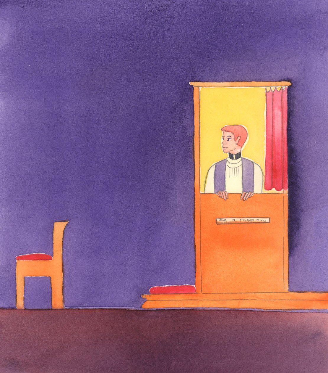 Monet katolilaiset elävät Jumalan lasten arvotonta elämää eivätkä kadu sitä, että ovat rikkoneet hänen lakejaan - siksi tämän ajan tyhjät rippitilat, 2005 (akvarelli paperille). tekijältä Elizabeth Wang