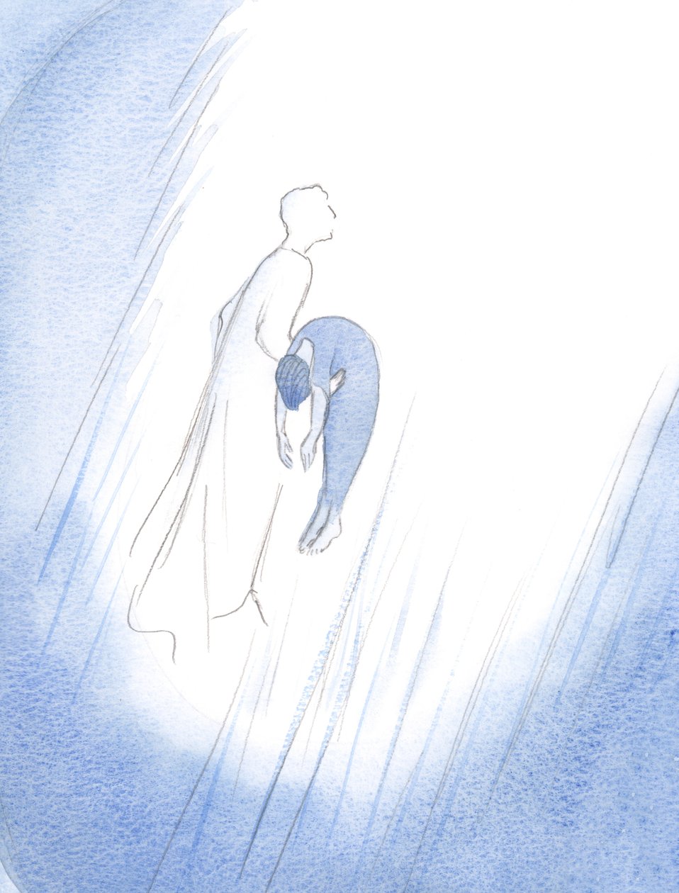Kerran Kristus syleili nopeasti poistunutta sielua sen puhdistuksen jälkeen ja nosti sen - kuin vastasyntyneen vauvan - korkealle kohti taivasta., 2001 (paperilla) tekijältä Elizabeth Wang