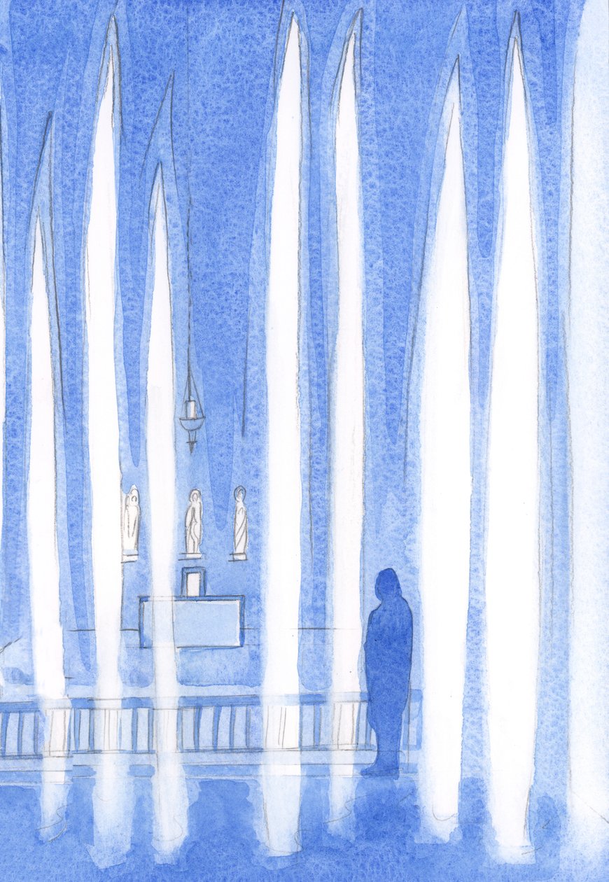 Se, joka menee rukoilemaan Kristuksen eteen siunatussa sakramentissa, asettuu enkelien joukkoon, jotka seisovat äänettömässä palvonnassa, 2001 (paperilla) tekijältä Elizabeth Wang
