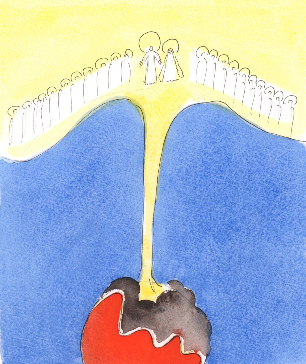 Vain taivaasta uskollisille sieluille vuodatetun voiman avulla, 2004 (vesiväri paperille). tekijältä Elizabeth Wang