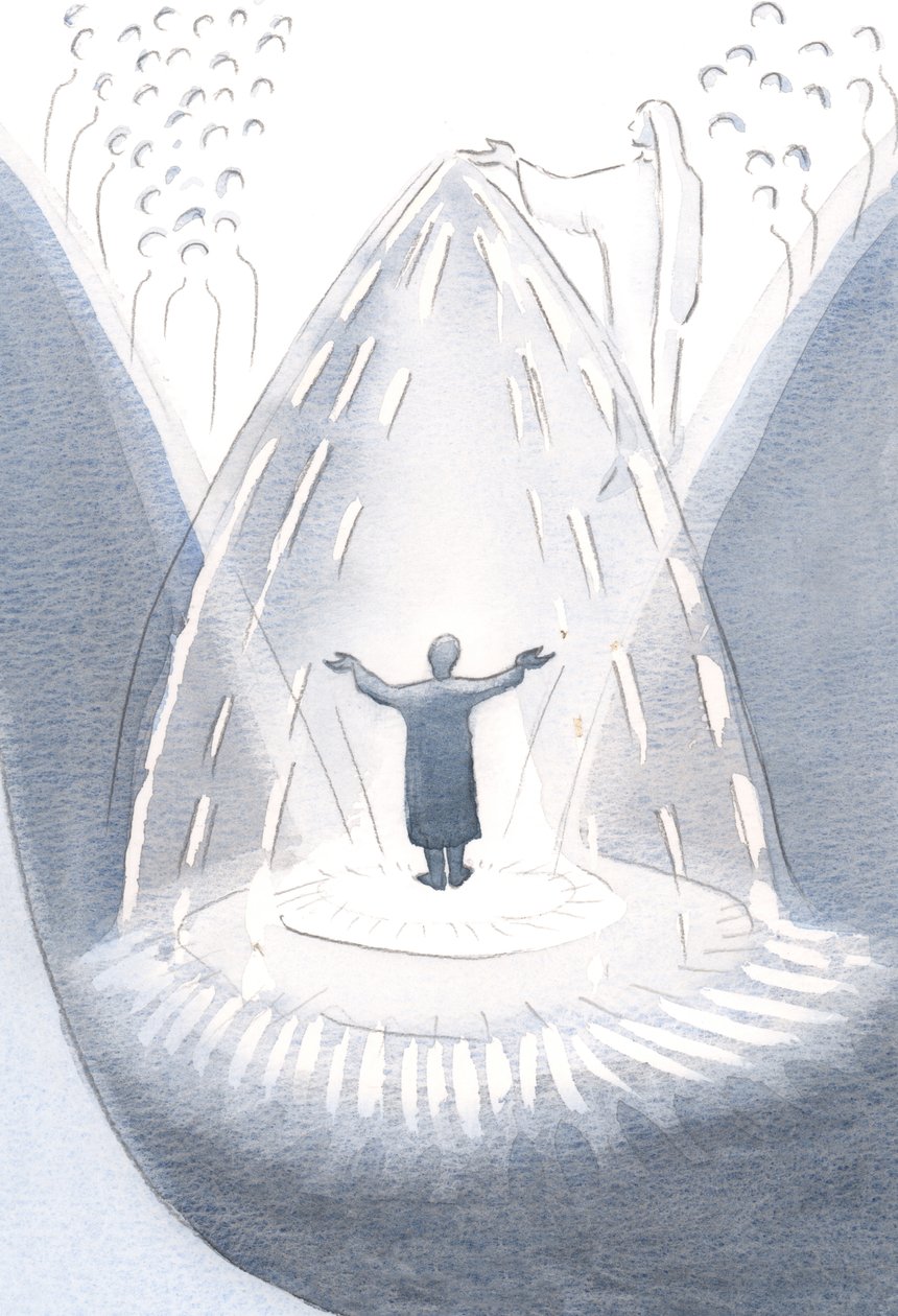Pyhä Äitimme Maria levittää armoa kuin sadetta, heti kun pyydämme Jumalalta Hänen apuaan. Hänen kauttaan saamme siunauksia, 2000 (paperilla w/c) tekijältä Elizabeth Wang