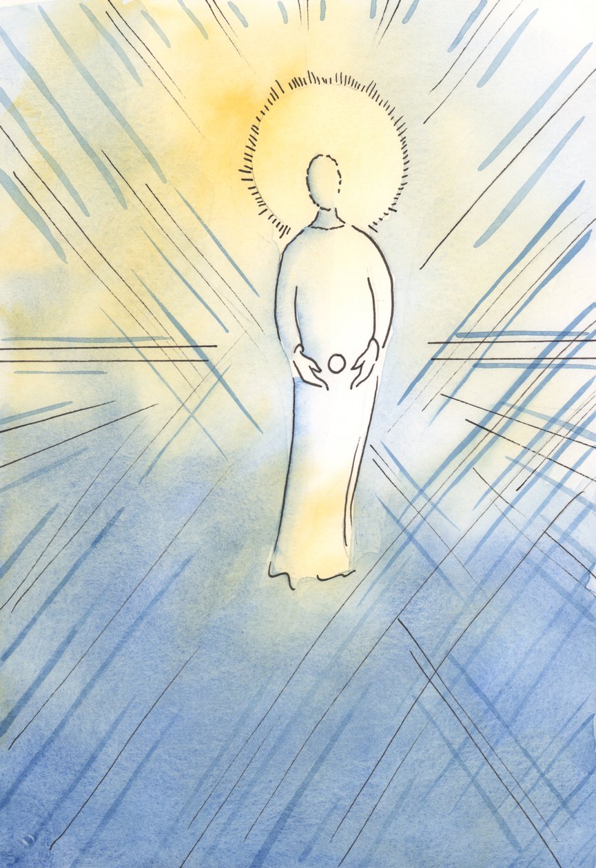 Pyhä Anna sikisi kohdussaan tahrattoman kuin isäntä; Neitsyt Maria, josta tulisi Jumalanäiti, 2000 (w/c paperilla) tekijältä Elizabeth Wang