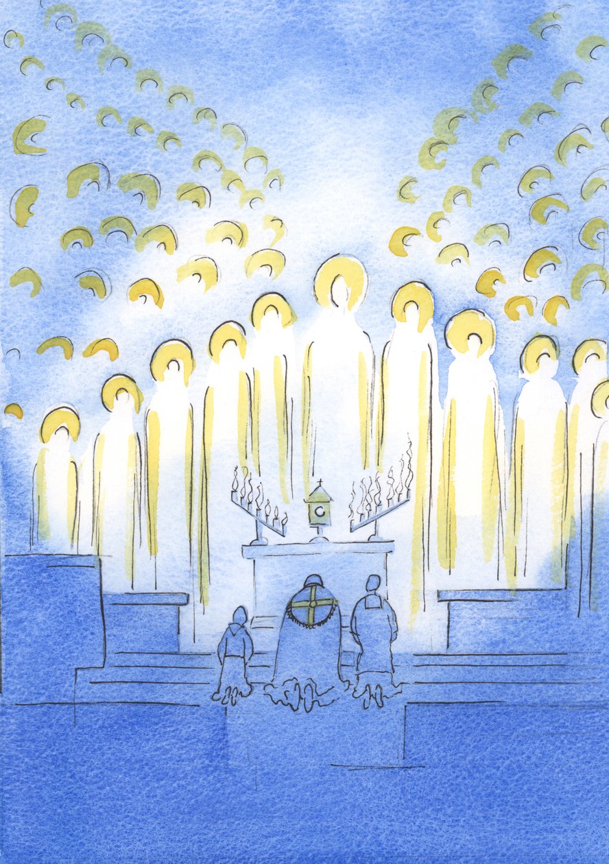 Pyhät ovat kokoontuneet tänne Kristuksen kanssa näyttelyyn, kaikki säteilevät iloa Hänen rakkaudestaan ja omistautumisestamme, 2003 (paperilla) tekijältä Elizabeth Wang