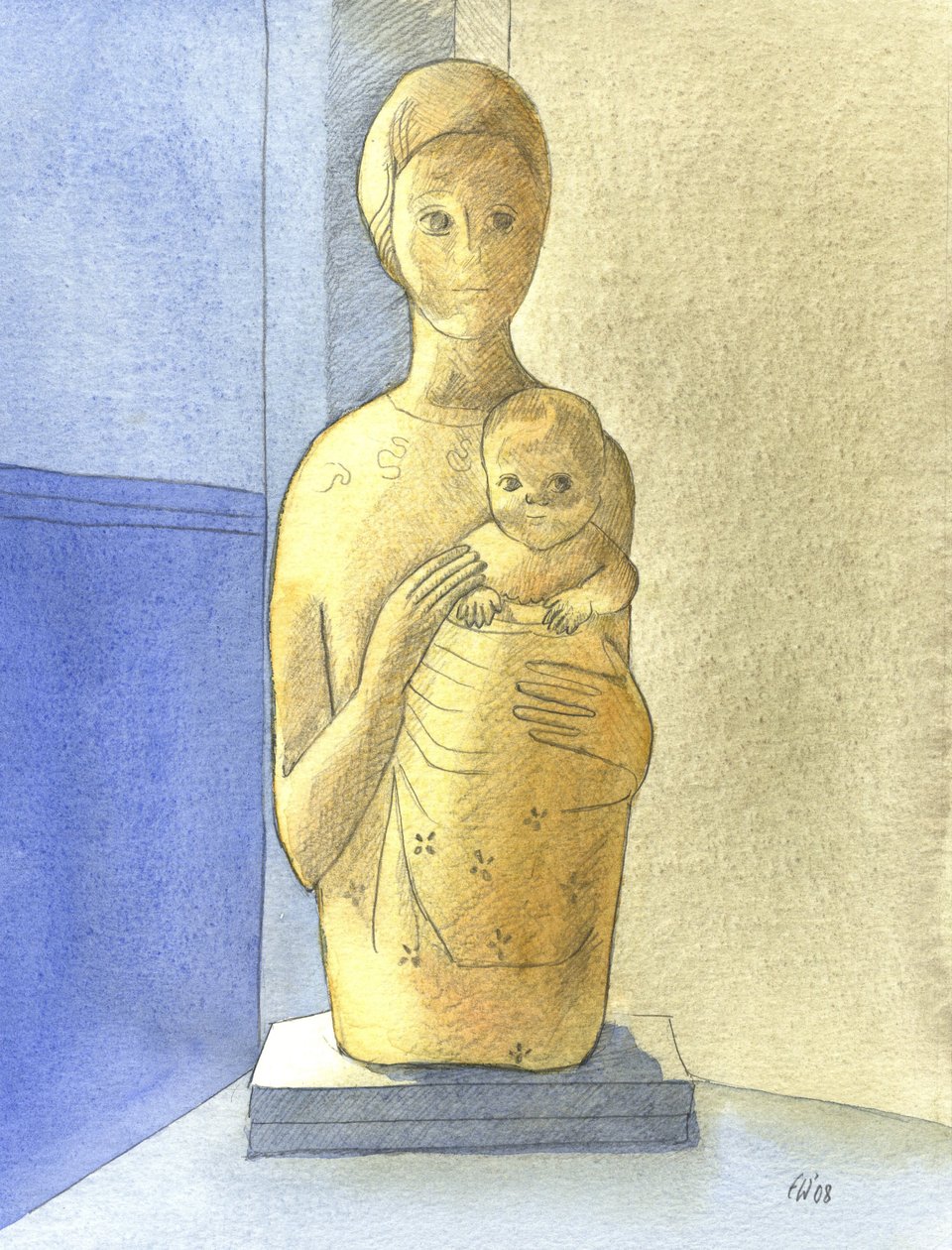 Neitsyt ja lapsi, 2001 (w/c paperilla) tekijältä Elizabeth Wang