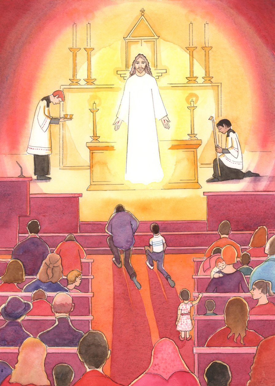 "Jalokivi" katolisen kirkon sydämessä on Jeesus, meidän jumalallinen Vapahtajamme, läsnä tabernaakkelissa, 2004 (paperilla) tekijältä Elizabeth Wang
