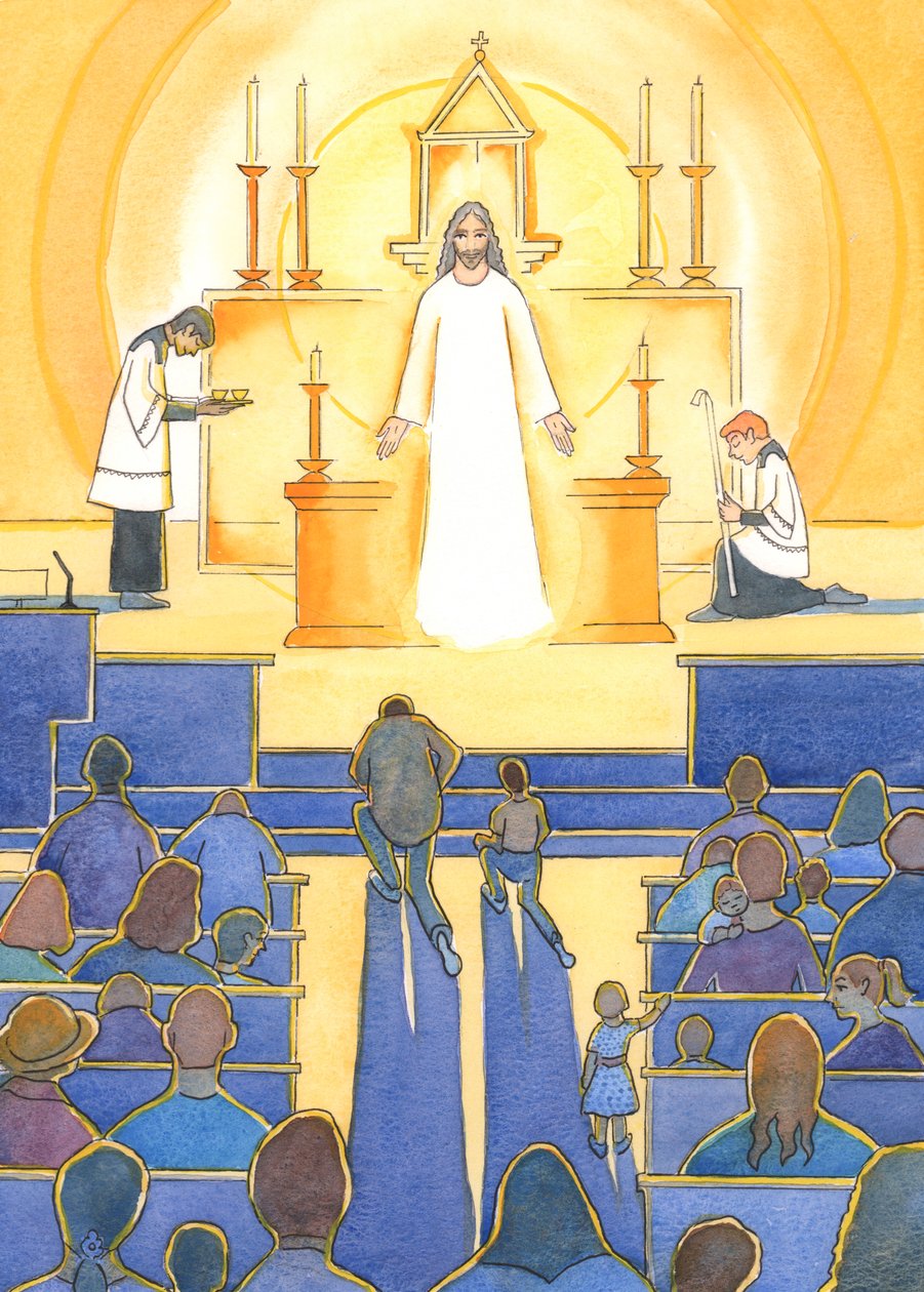 "Jalokivi" katolisen kirkon sydämessä on Jeesus, meidän jumalallinen Vapahtajamme, läsnä tabernaakkelissa, 2004 (w/c paperilla) tekijältä Elizabeth Wang