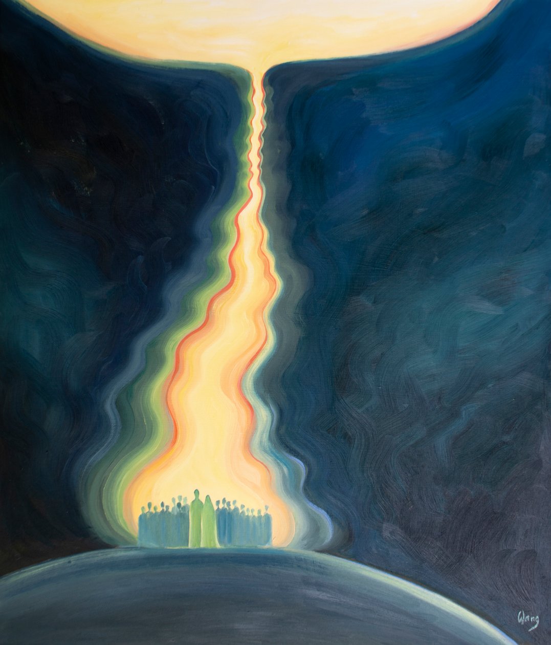 Kirkon rukous, joka esitetään Jeesuksen kautta ja Marian kanssa, on kuin napanuora, joka nousee Isän luo ja yhdistää meidät taivaaseen., 2001 (öljyä laivalla) tekijältä Elizabeth Wang