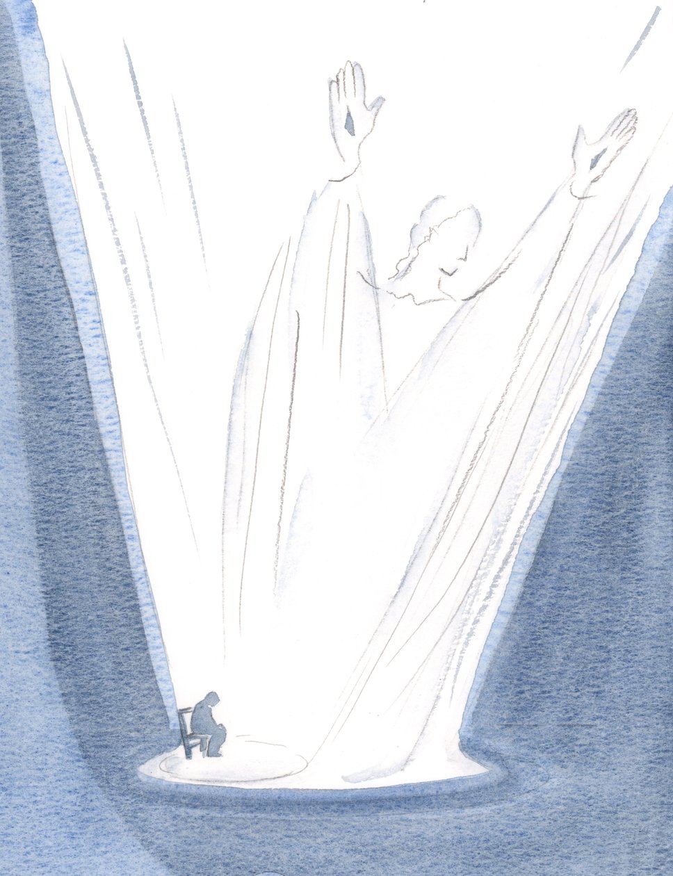 Pieni rukous, joka nousee minusta ja Kristuksesta, on loistava ja jättimäinen., 2000 (w/c paperilla) tekijältä Elizabeth Wang