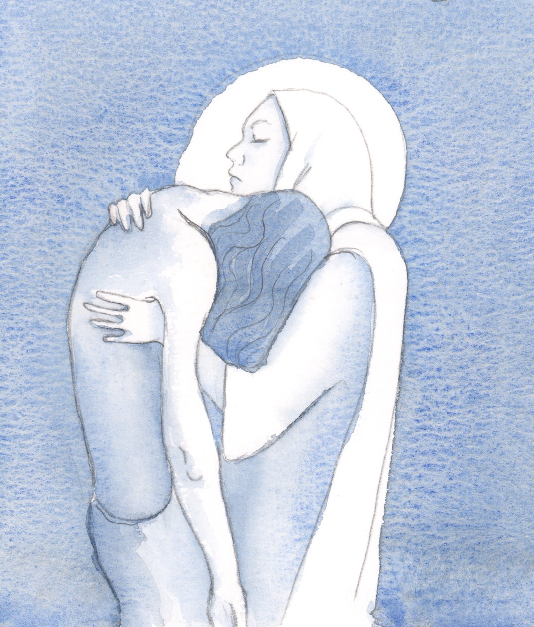 Surullinen Neitsyt Maria pitää Poikansa Jeesusta kädessään hänen kuolemansa jälkeen, murheen sydämeen lävistettynä, mutta täynnä uskoa, 2000 (paperilla) tekijältä Elizabeth Wang