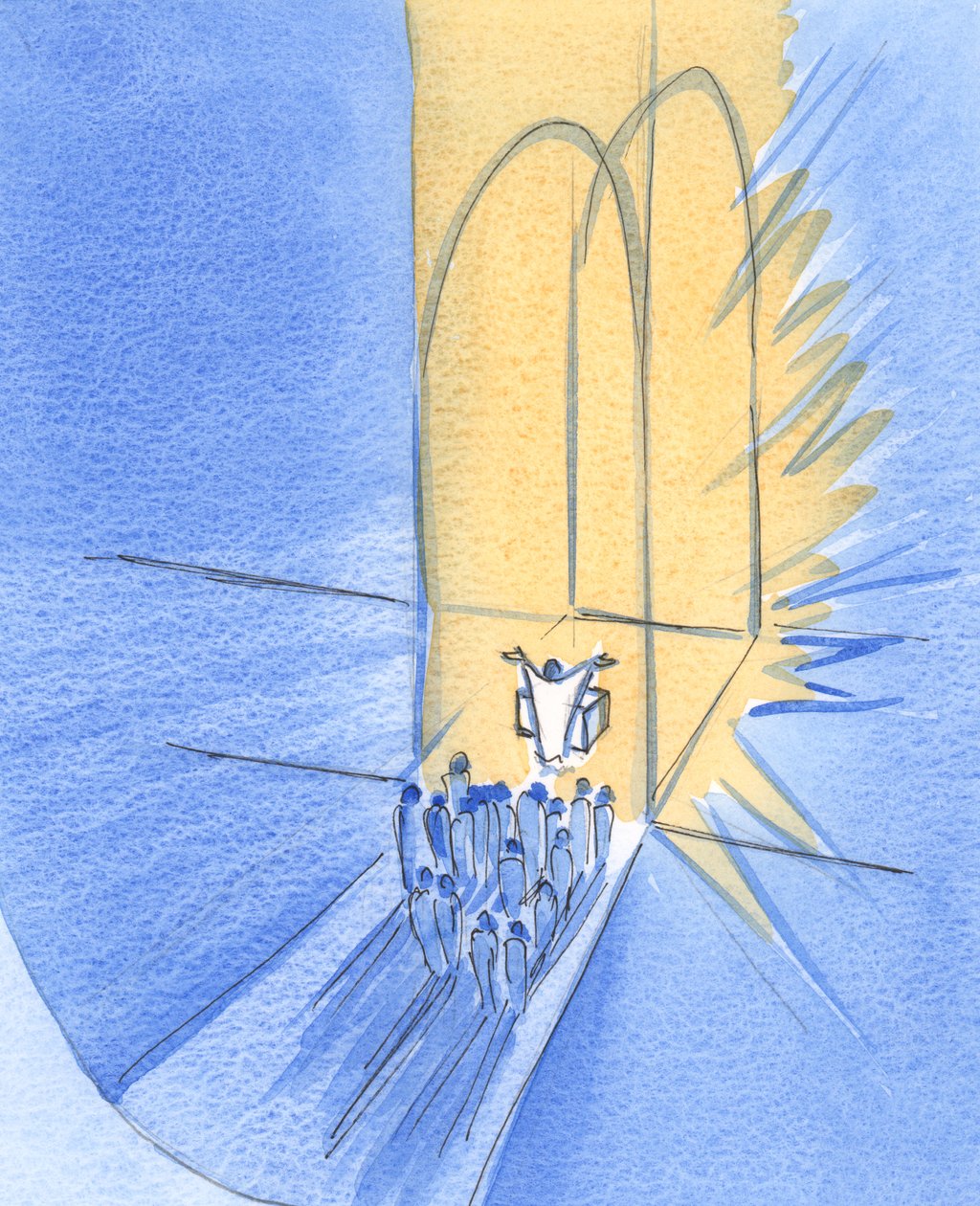 Me, jotka seisomme alttarin edessä, olemme itse Jumalan kokoamia. Elämme Hänen loistavassa ystävyydessä, Kristus keskellämme, 2002 (paperilla) tekijältä Elizabeth Wang