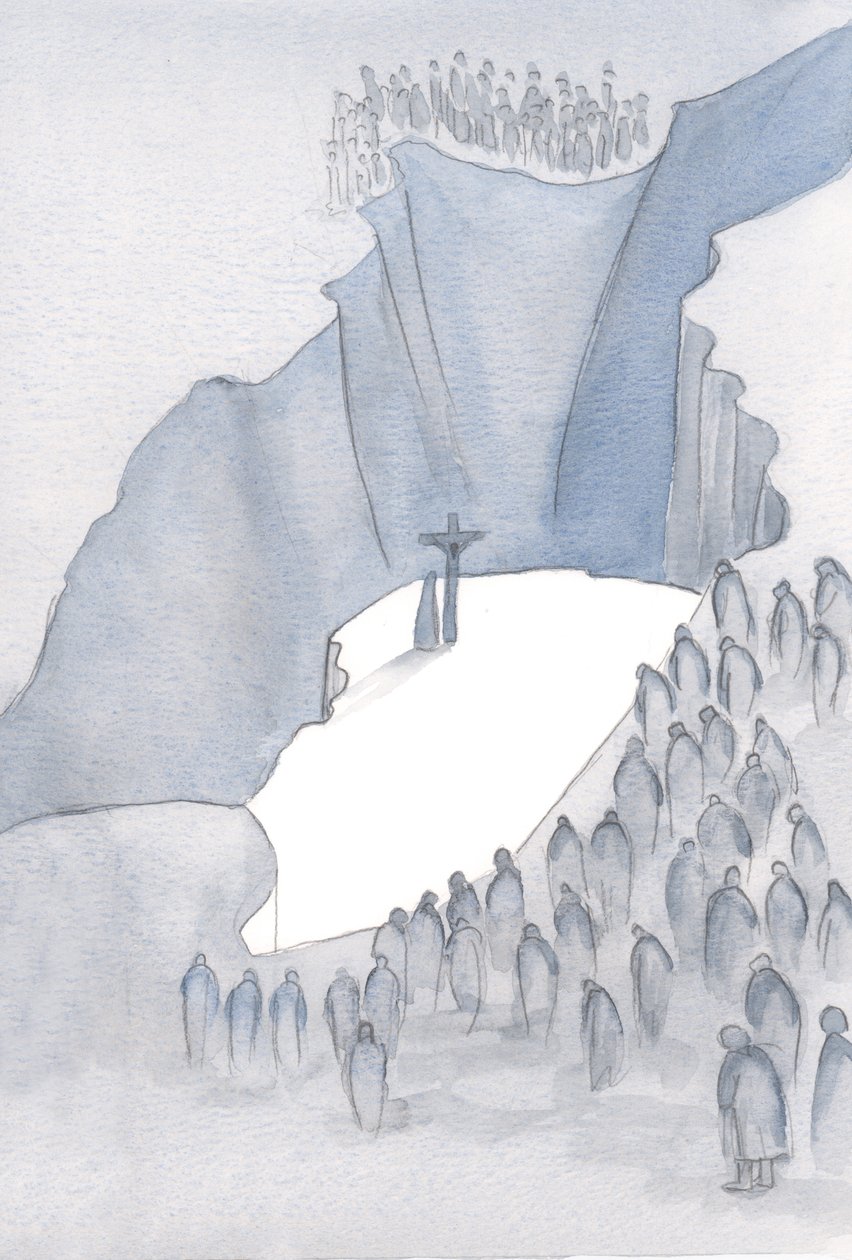 Mikä kuilu onkaan edessämme messussa, kun meidät on tehty osaksi yhtä synnin uhria, yhdistettynä siihen menneeseen aikakauteen, jolloin Kristus ristillä pelastaa meidät., 2001 (paperilla) tekijältä Elizabeth Wang