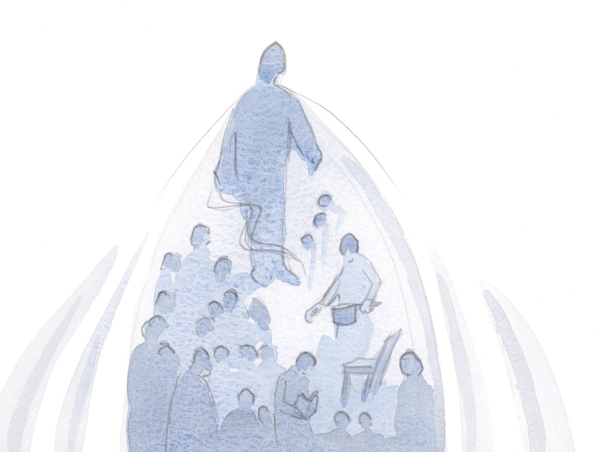 Kun sielu tarjoaa kaiken kunnianosoituksena Isälle, kaikki siinä elämässä on vedetty ylöspäin, Jumala itseensä., 2001 (w/c paperilla) tekijältä Elizabeth Wang