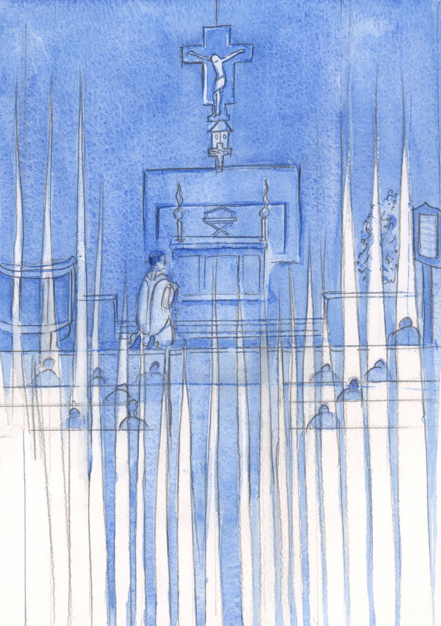 Kun uskolliset ihmiset rukoilevat pyhää rukousta, pyhät enkelit ympäröivät heidät ja valvovat kunnioittavassa hiljaisuudessa, 2002 (paperilla) tekijältä Elizabeth Wang