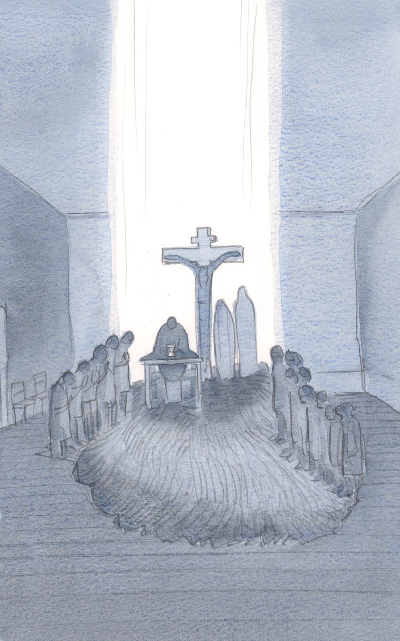 Kun osallistumme ja tarjoamme yhden, kunnioitusta herättävän uhrin, löydämme Golgatan täältä alttarilta., 2001 (paperilla) tekijältä Elizabeth Wang