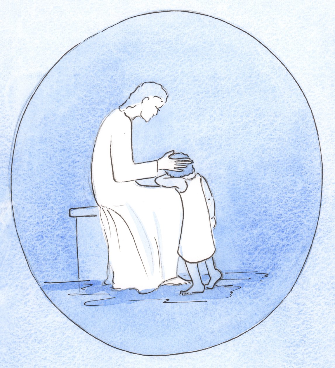 Kun kadumme syntejämme, Jeesus Kristus katsoo meihin hellästi, aivan kuin äiti syleilee lastaan, 2001 (paperilla) tekijältä Elizabeth Wang