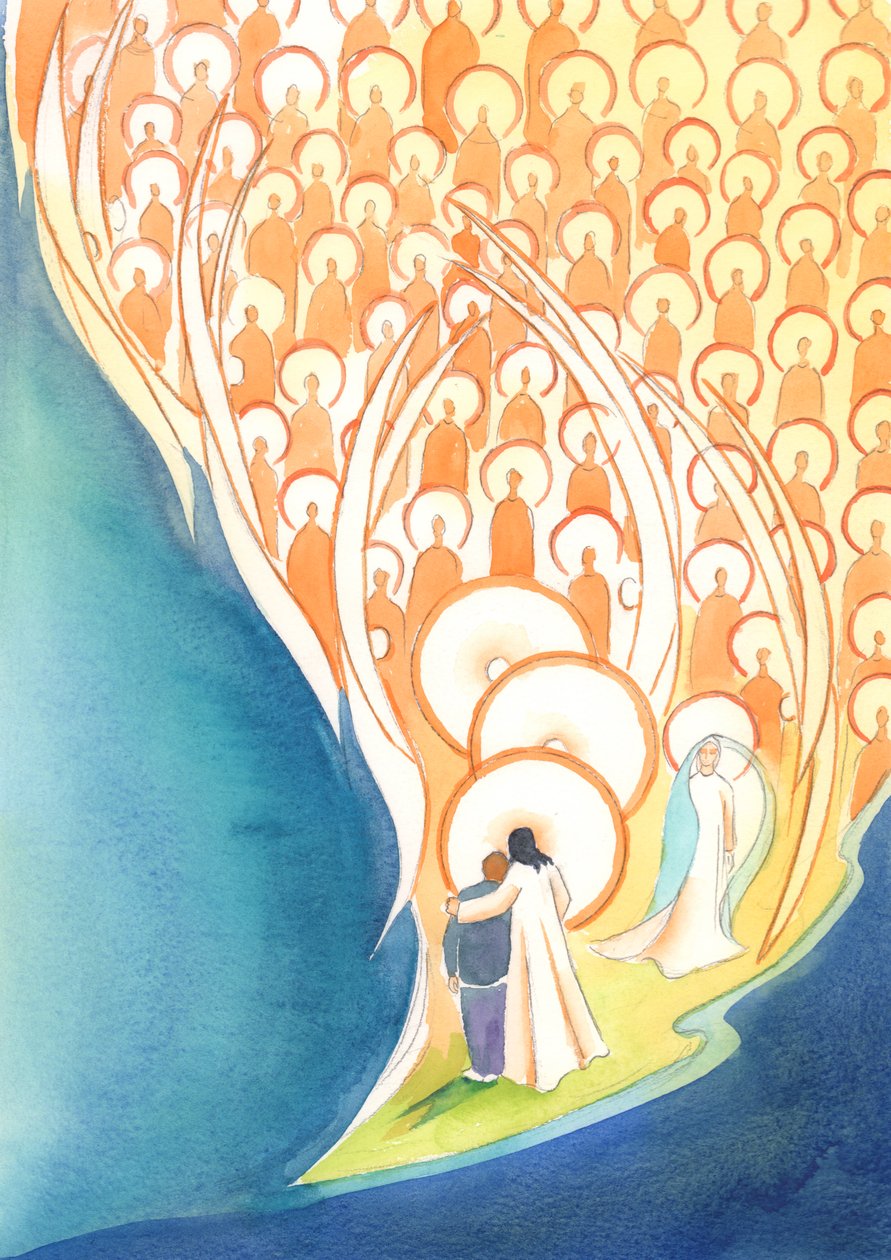 Aina kun rukoilemme Jeesuksen nimessä, jopa pimeydessä tai yksinäisyydessä, osallistumme koko Taivaan seuran elämään, 2004 (paperilla) tekijältä Elizabeth Wang