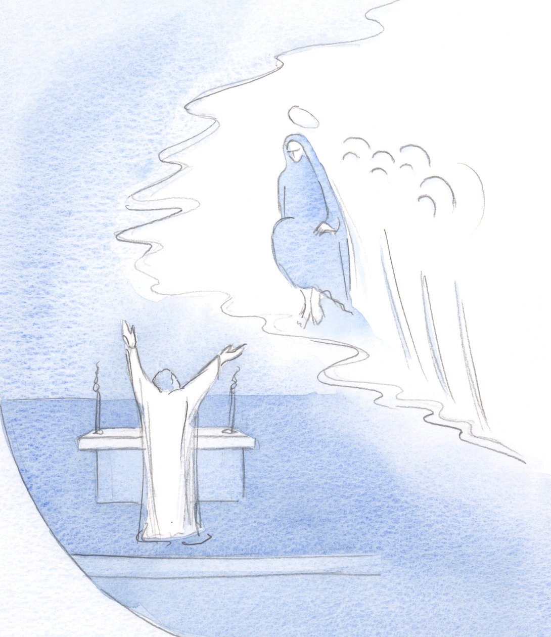 Millä ilolla Kristus (alttarilla) ylistää äitiään ihaillen Hänen persoonaansa ja hänen koko elämäntyötään., 2001 (paperilla) tekijältä Elizabeth Wang