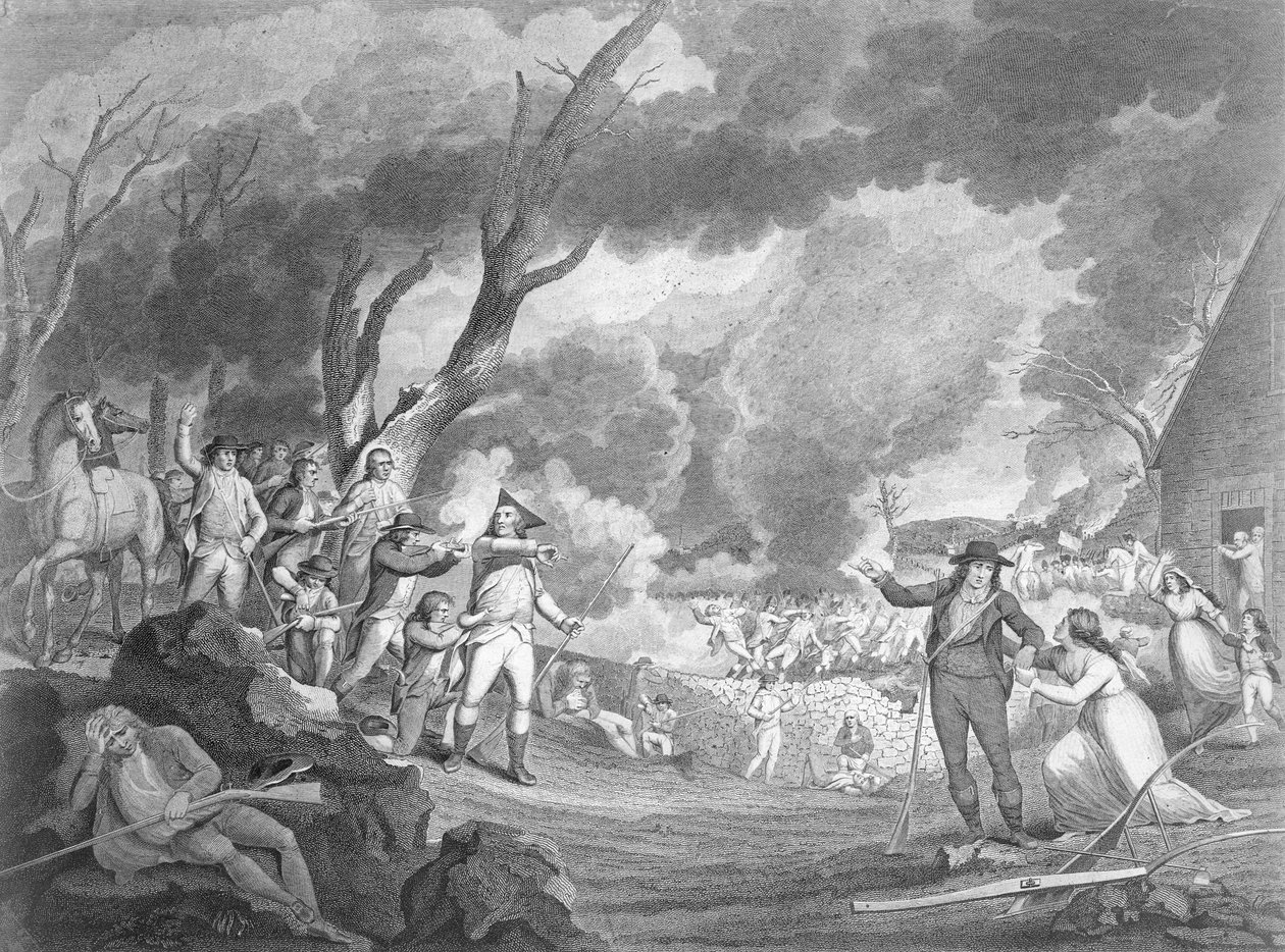 Lexingtonin taistelu, 19. huhtikuuta 1775, kaivertaja Cornelius Tiebout (n.1773-1832). tekijältä Elkanah Tisdale
