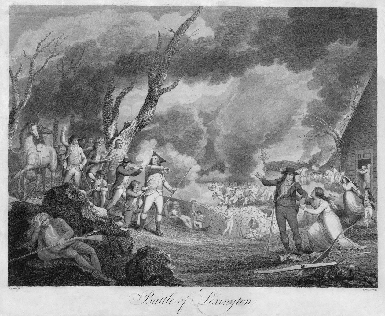 Lexingtonin taistelu, kaiverrus Cornelius Tiebout (1768-1835) (kaiverrus) tekijältä Elkanah (after) Tisdale