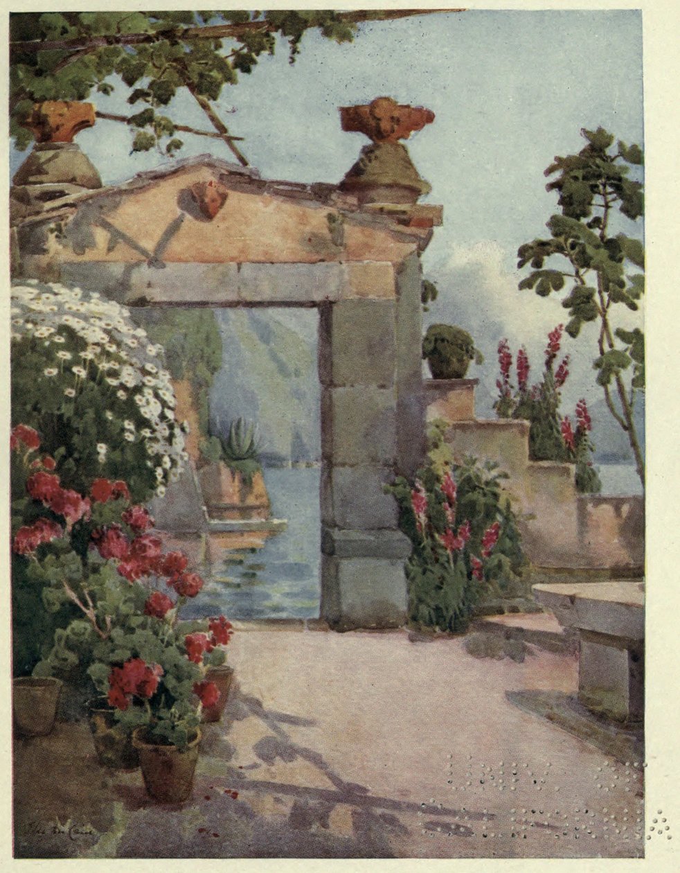 Ovikäytävä Varennassa, Lago di Como, kuvitus Richard Bagotin teoksesta Italian järvet tekijältä Ella Du Cane